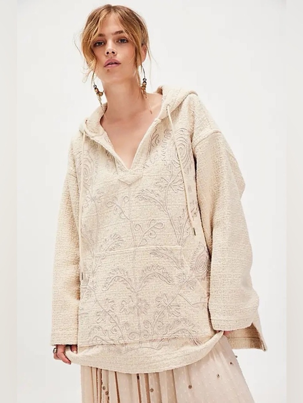Free People x The Tales Flower Embroidered Hoodie, NWOT, Size oversized S